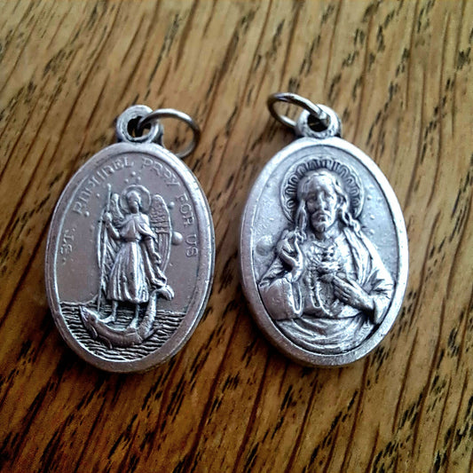 Sankt Rafael och Jesu Heliga Hjärta medaljong